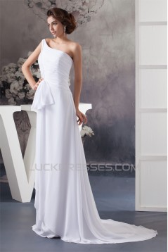 Fashionable One-Shoulder Chiffon Sleeveless A-Line Sweet Wedding Dresses 2030703