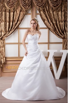 Fashionable Satin A-Line Sweetheart Sleeveless Sweet Wedding Dresses 2030704