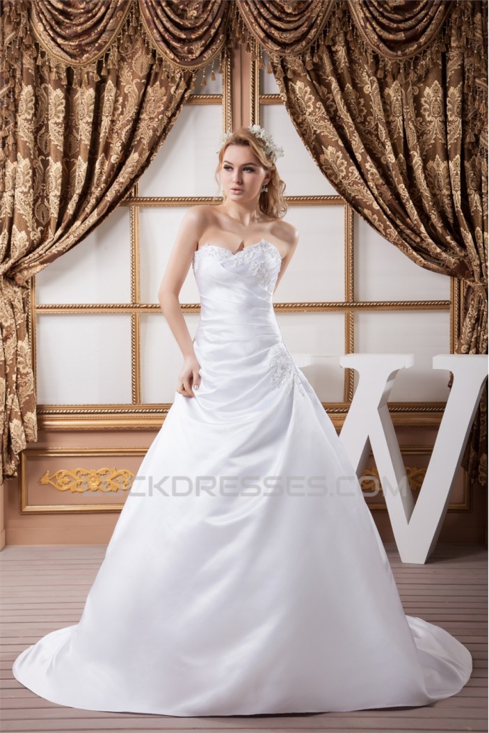 Fashionable Satin A-Line Sweetheart Sleeveless Sweet Wedding Dresses 2030704