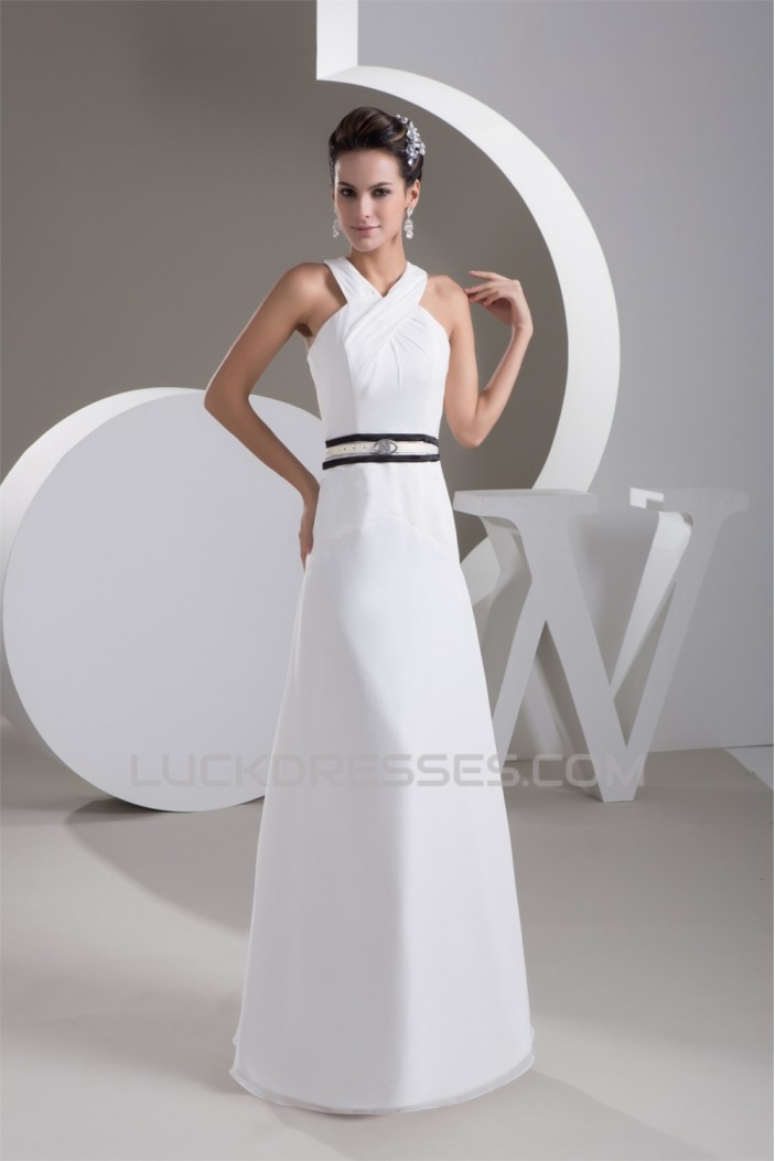 A-Line Sleeveless V-Neck Chiffon Floor-Length Wedding Dresses 2030708