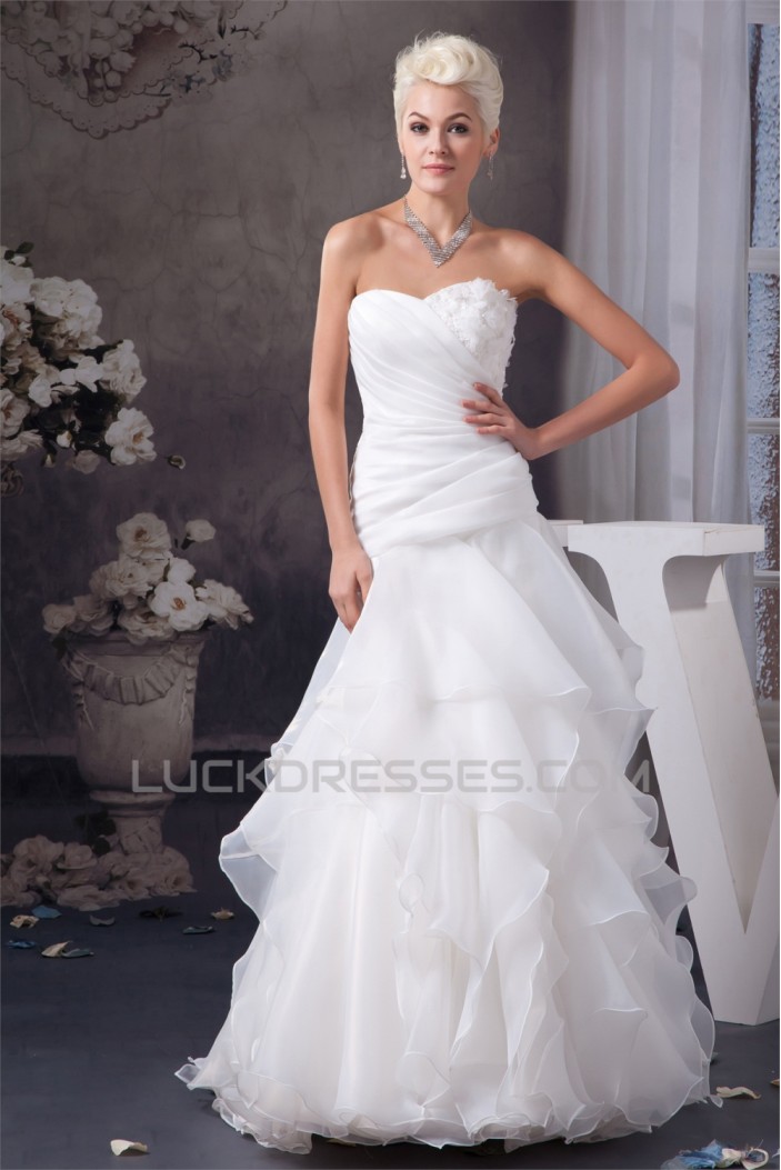 Fashionable Sweetheart Sleeveless Satin A-Line Sweet Wedding Dresses 2030709