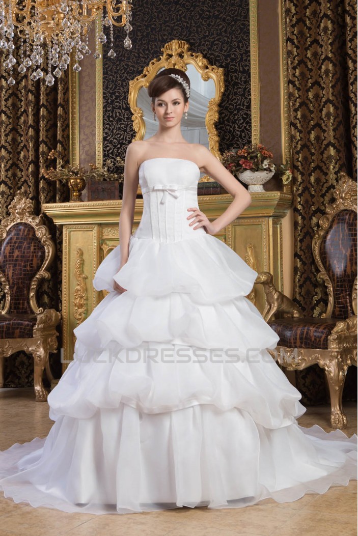 A-Line Strapless Satin Sleeveless Wedding Dresses 2030719