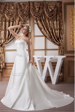 A-Line Sweetheart Sleeveless Chapel Train Beaded Wedding Dresses 2030721