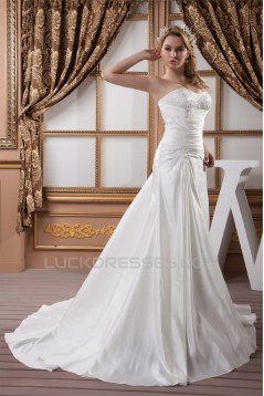 A-Line Sweetheart Sleeveless Chapel Train Beaded Wedding Dresses 2030721