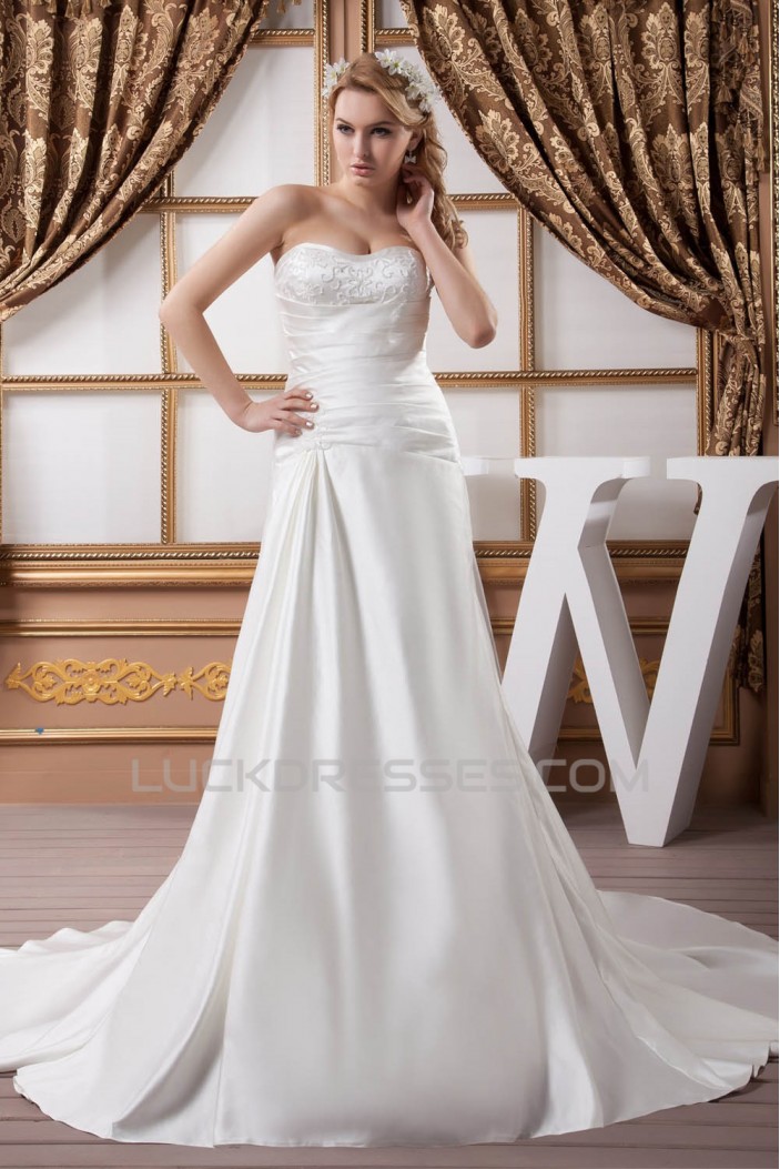 A-Line Sweetheart Sleeveless Chapel Train Beaded Wedding Dresses 2030721