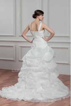 Great A-Line Sleeveless Straps Satin Organza Wedding Dresses 2030723