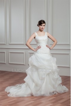 Great A-Line Sleeveless Straps Satin Organza Wedding Dresses 2030723