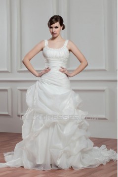 Great A-Line Sleeveless Straps Satin Organza Wedding Dresses 2030723