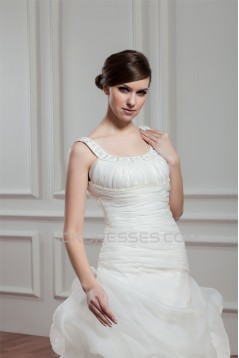 Great A-Line Sleeveless Straps Satin Organza Wedding Dresses 2030723