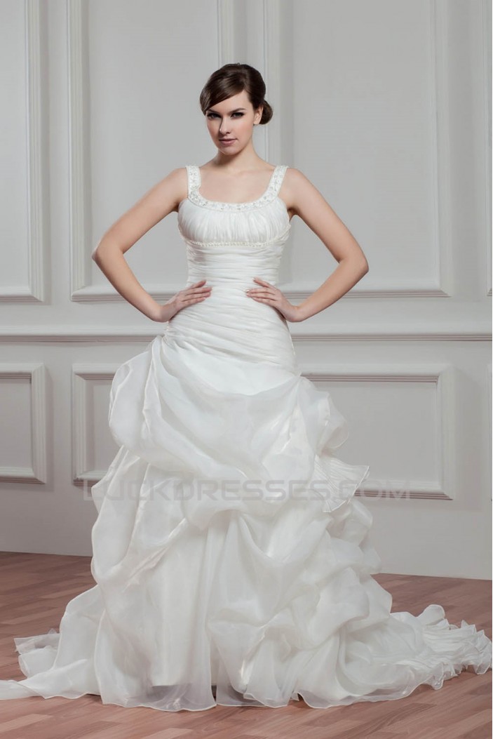 Great A-Line Sleeveless Straps Satin Organza Wedding Dresses 2030723