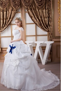 Great Ball Gown Soft Sweetheart Satin Organza Cap Sleeve Wedding Dresses 2030724