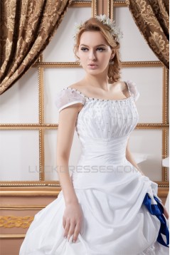 Great Ball Gown Soft Sweetheart Satin Organza Cap Sleeve Wedding Dresses 2030724