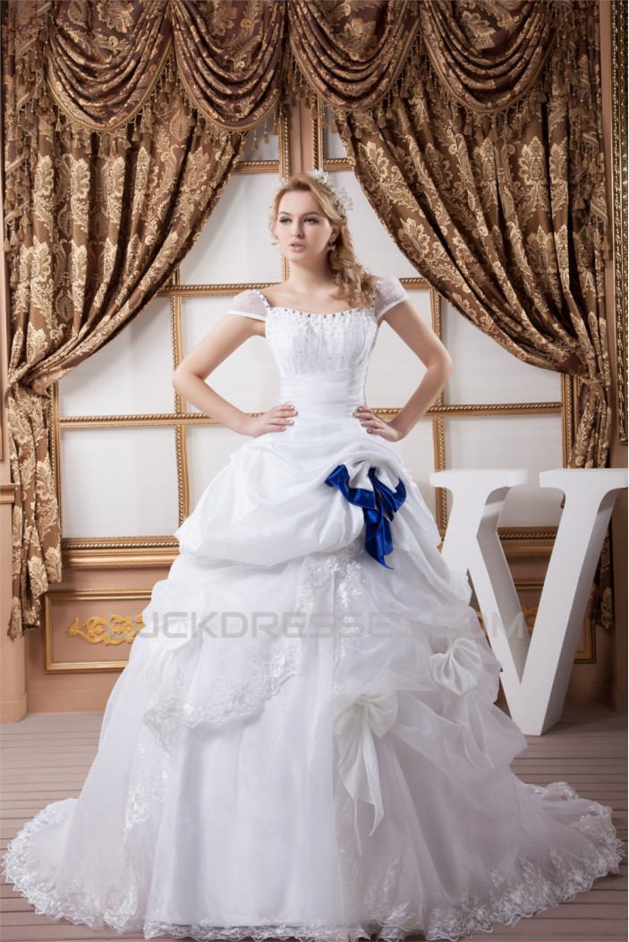 Great Ball Gown Soft Sweetheart Satin Organza Cap Sleeve Wedding Dresses 2030724