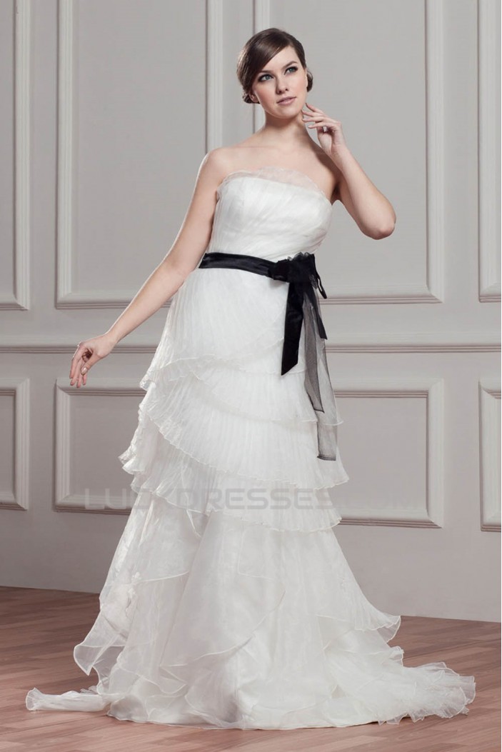 Great Satin Organza A-Line Strapless Sleeveless Wedding Dresses 2030727