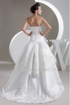 A-Line Great Satin Lace Strapless Sleeveless Wedding Dresses 2030728