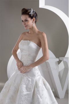 A-Line Great Satin Lace Strapless Sleeveless Wedding Dresses 2030728