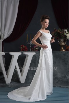 A-Line Great Sleeveless Taffeta Scoop Beaded Wedding Dresses 2030731