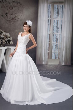 A-Line Straps Sleeveless Satin Taffeta Wedding Dresses 2030733