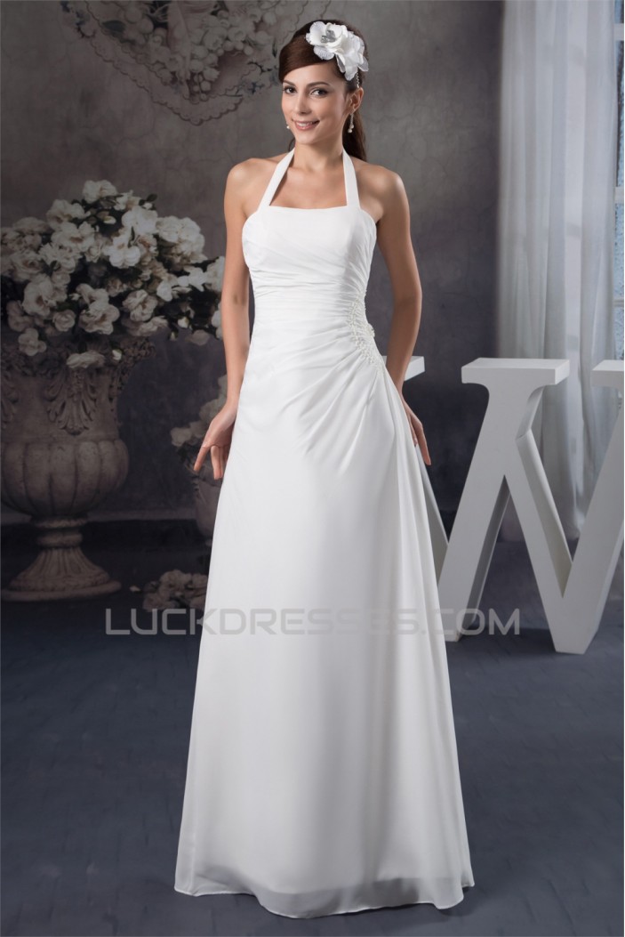 Halter Sheath/Column Sleeveless Floor-Length Wedding Dresses 2030738