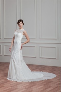 Sheath/Column Sleeveless Lace Chiffon New Arrival Wedding Dresses 2030740