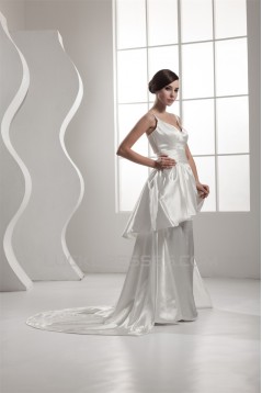 A-Line Spaghetti Strap V-Neck Satin Sweet Wedding Dresses 2030743