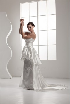 A-Line Spaghetti Strap V-Neck Satin Sweet Wedding Dresses 2030743