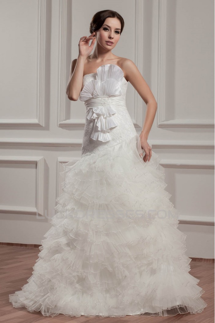 A-Line Satin Taffeta Lace Sleeveless Sweet Wedding Dresses 2030747