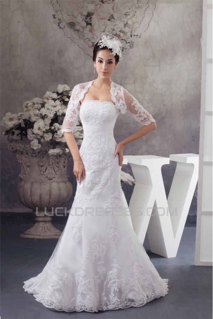 Trumpet/Mermaid Soft Lace Strapless Wedding Dresses with A Half Sleeve Lace Jacket 2030750