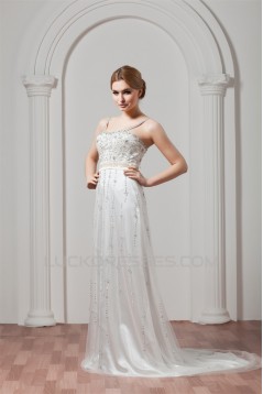 Hot Sale Spaghetti Straps Sleeveless Sheath/Column Beaded Sequin Wedding Dresses 2030751