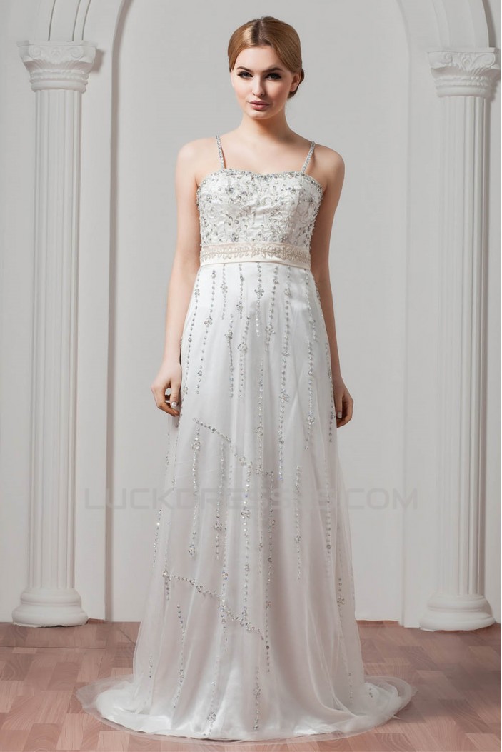 Hot Sale Spaghetti Straps Sleeveless Sheath/Column Beaded Sequin Wedding Dresses 2030751