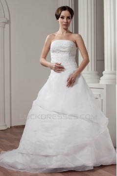 Hot Sale Strapless Sleeveless Satin A-Line Sweet Wedding Dresses 2030752