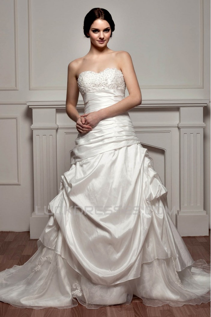 A-Line Sweetheart Court Train Lace Wedding Dresses 2030754