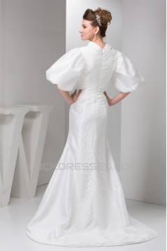 Lace Silk like Satin Mermaid/Trumpet Half Elbow Sleeve Wedding Dresses 2030755