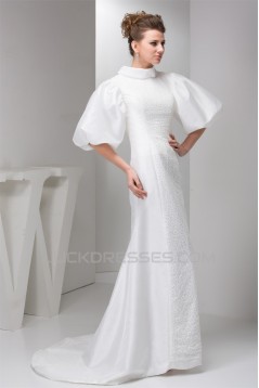 Lace Silk like Satin Mermaid/Trumpet Half Elbow Sleeve Wedding Dresses 2030755