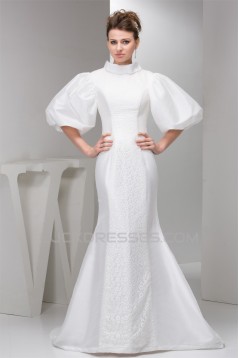 Lace Silk like Satin Mermaid/Trumpet Half Elbow Sleeve Wedding Dresses 2030755