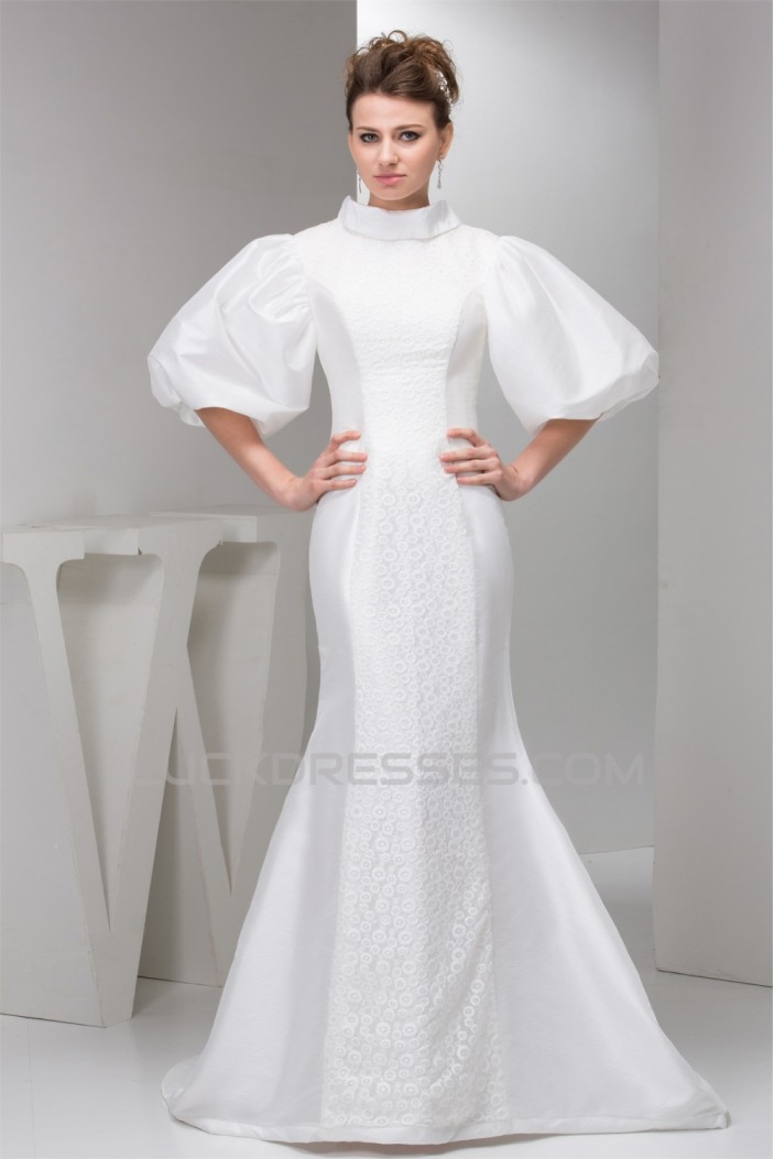 Lace Silk like Satin Mermaid/Trumpet Half Elbow Sleeve Wedding Dresses 2030755