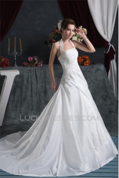 Latest Design Satin Taffeta A-Line Sleeveless Halter Sweet Wedding Dresses 2030760