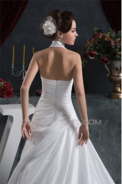 Latest Design Satin Taffeta A-Line Sleeveless Halter Sweet Wedding Dresses 2030760