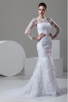 Mermaid/Trumpet Bateau Satin Lace 3/4 Length Sleeve Lace Wedding Dresses 2030767