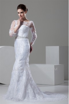 Mermaid/Trumpet Bateau Satin Lace 3/4 Length Sleeve Lace Wedding Dresses 2030767