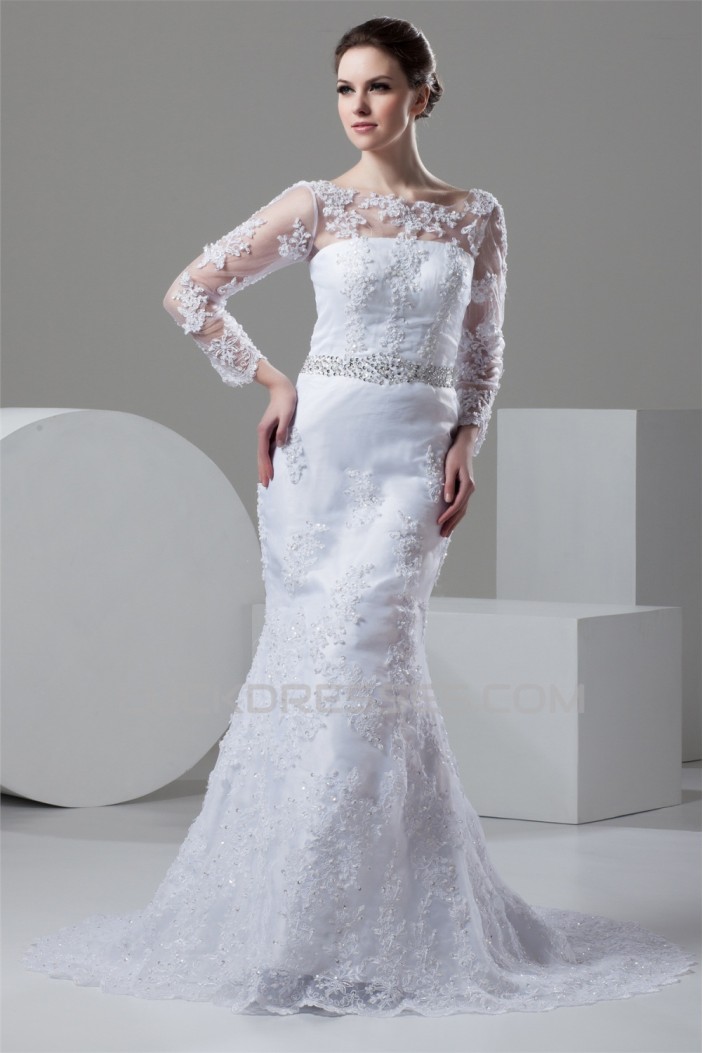 Mermaid/Trumpet Bateau Satin Lace 3/4 Length Sleeve Lace Wedding Dresses 2030767