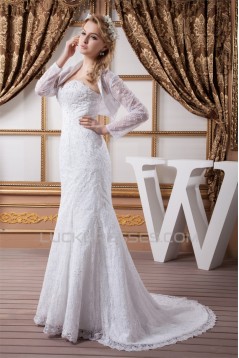 Mermaid/Trumpet Satin Lace Sweetheart Wedding Dresses with A Long Sleeve Lace Jacket 2030772