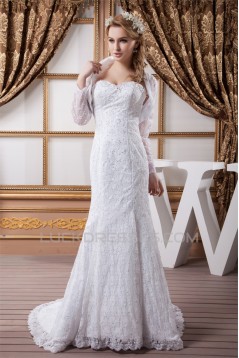 Mermaid/Trumpet Satin Lace Sweetheart Wedding Dresses with A Long Sleeve Lace Jacket 2030772