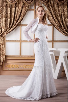 Mermaid/Trumpet Satin Lace Sweetheart Wedding Dresses with A Long Sleeve Lace Jacket 2030772