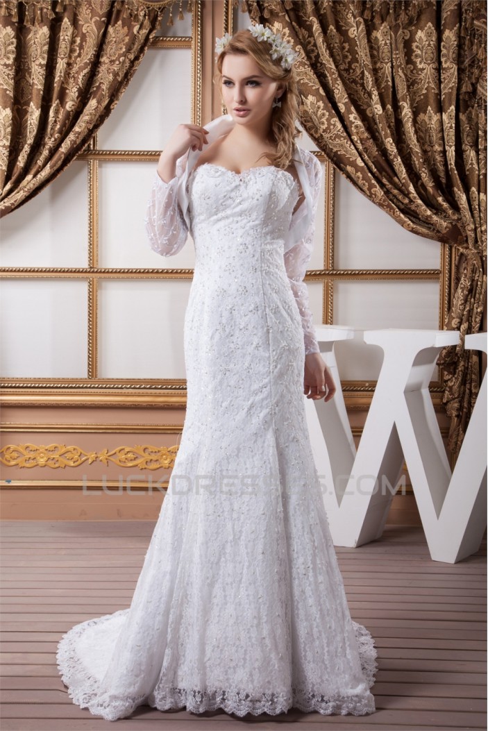 Mermaid/Trumpet Satin Lace Sweetheart Wedding Dresses with A Long Sleeve Lace Jacket 2030772