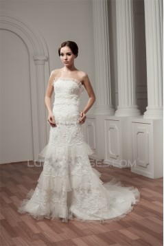 Sleeveless Strapless Court Train Lace Wedding Dresses 2030773