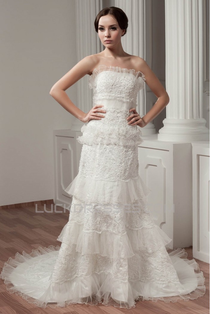 Sleeveless Strapless Court Train Lace Wedding Dresses 2030773