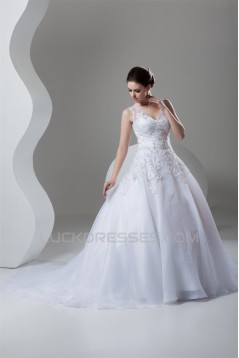 New Arrival Ball Gown Satin Organza V-Neck Sleeveless Wedding Dresses 2030778