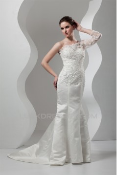 New Arrival Mermaid/Trumpet Satin Lace One-Shoulder Wedding Dresses 2030780