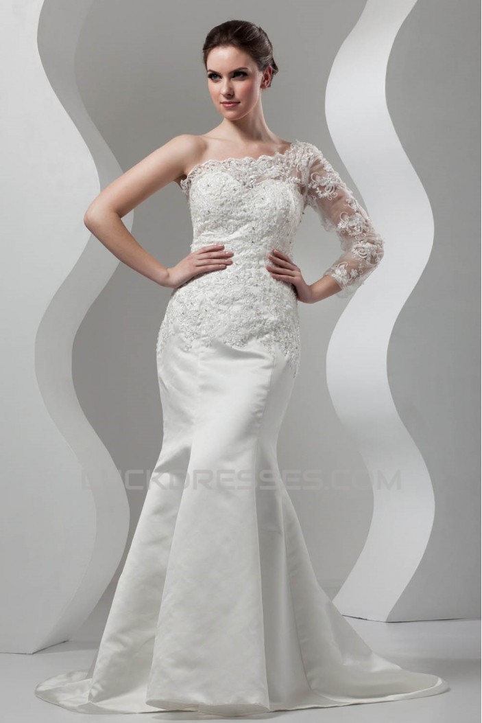 New Arrival Mermaid/Trumpet Satin Lace One-Shoulder Wedding Dresses 2030780